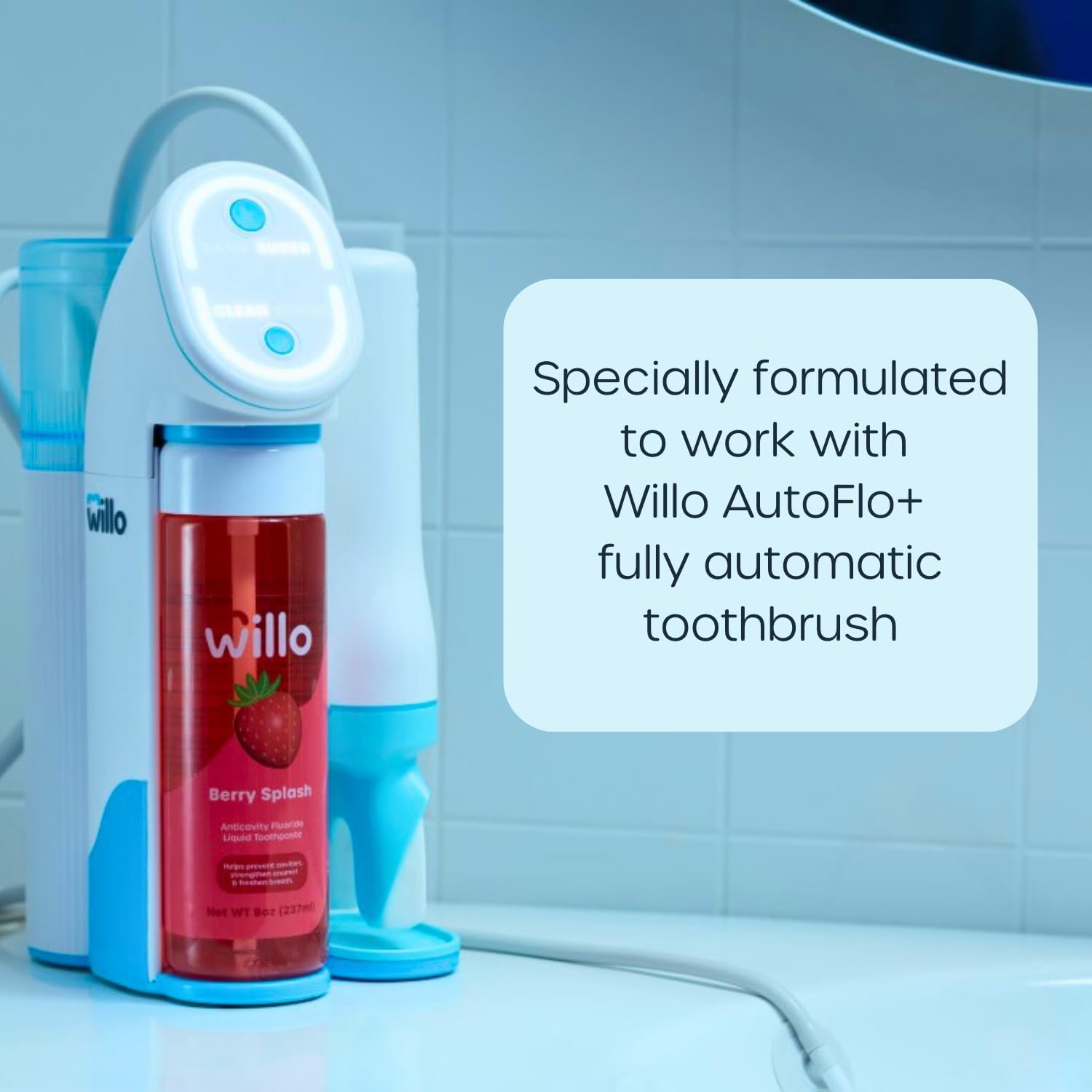 Willo Liquid Fluoride Free Toothpaste for Kids - for Use with AutoFlo Plus - Toothpaste (2-Pack, 8oz) - Berry Splash