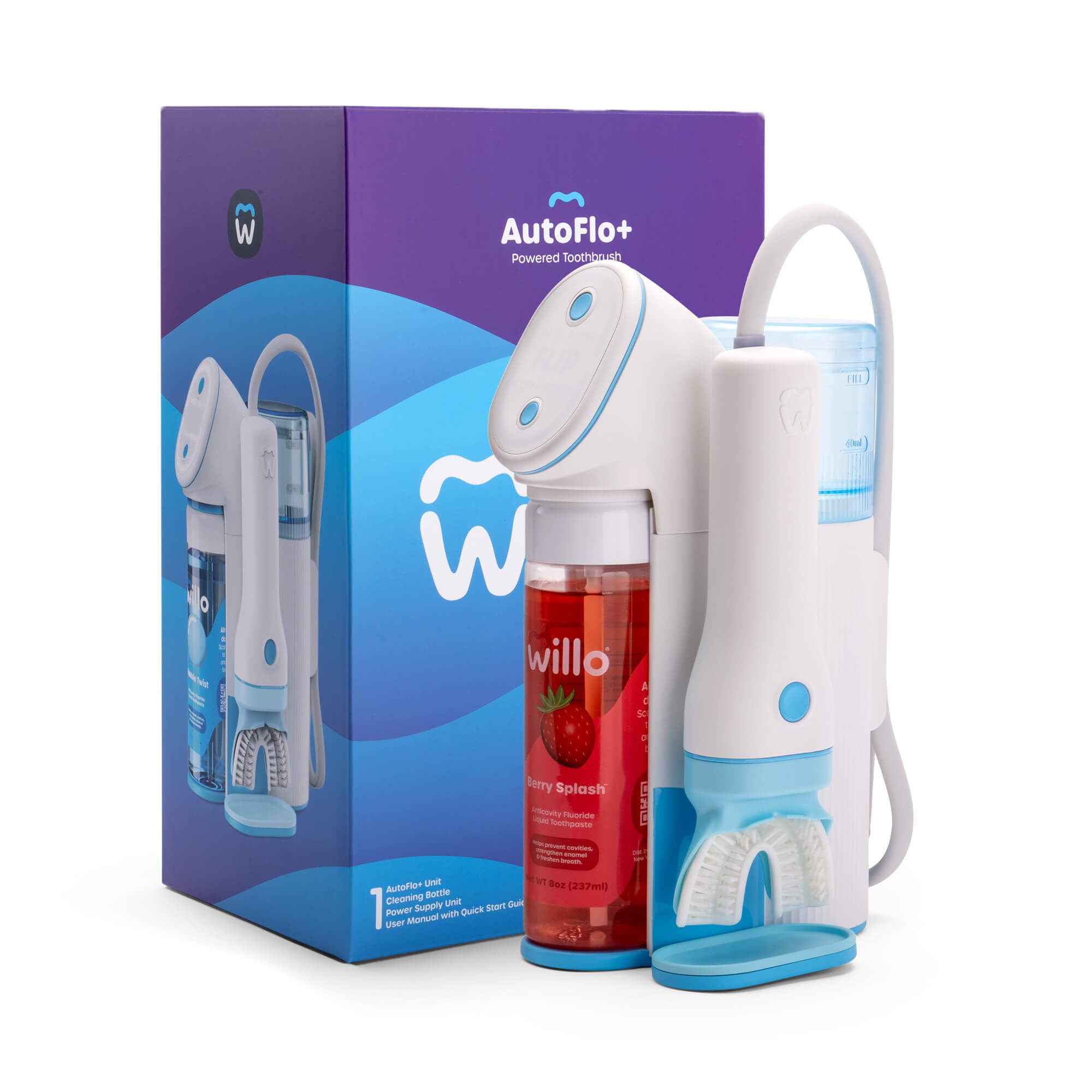 Willo Fully Automatic Kids U-Shaped Electric Toothbrush - 2 Brushing Timers, Deep-Cleans, Consistent Results, Eliminates Brushing Mistakes - Berry Splash (Small - Kids Ages 5-7 Years)